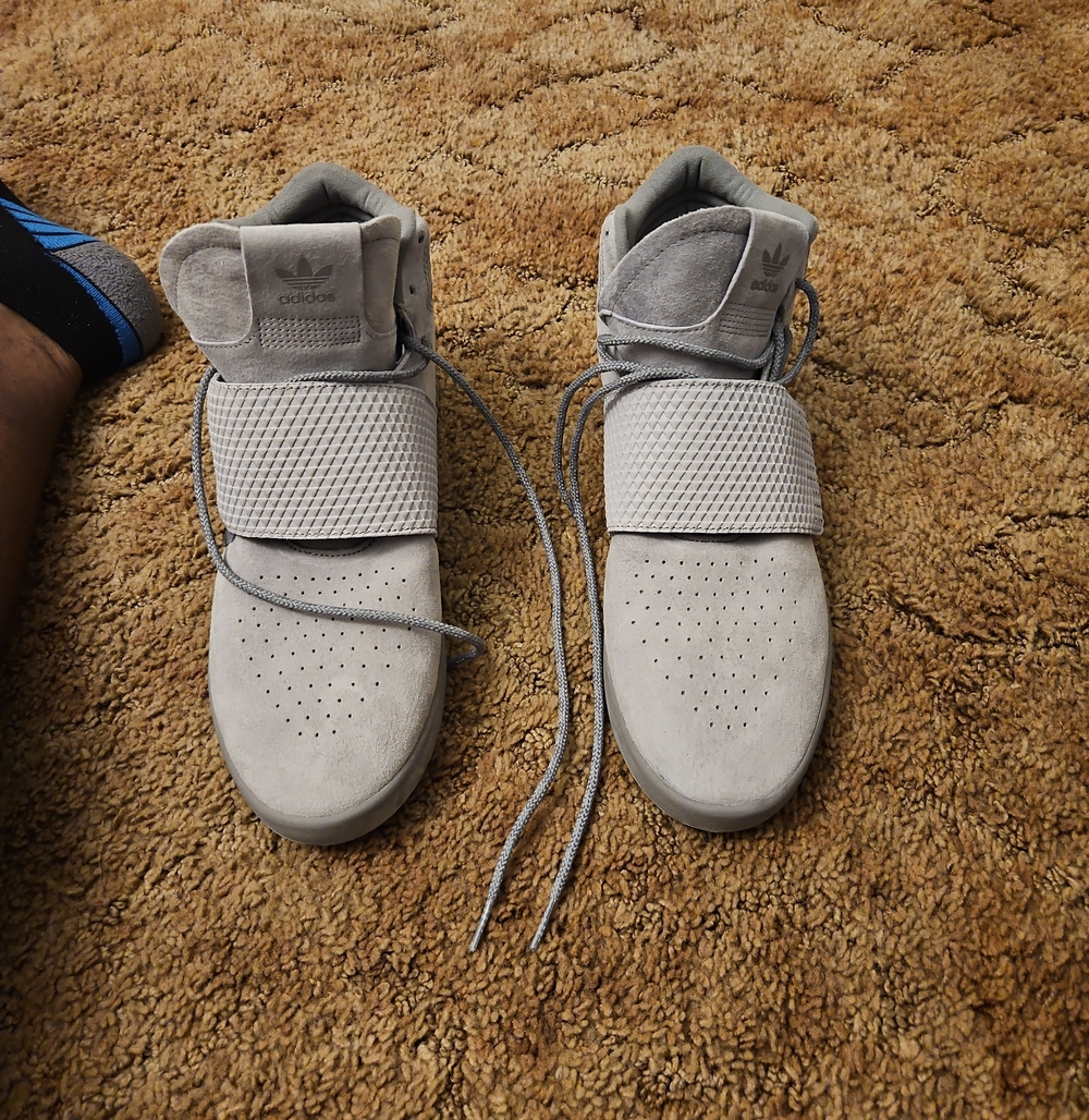 adidas Light Gray Suede High-Top Sneakers with Midfoot Strap